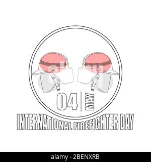 International Firefighter Day delineare concept design. Disegno del casco di salvataggio. Disegno del modello di salvataggio Illustrazione Vettoriale