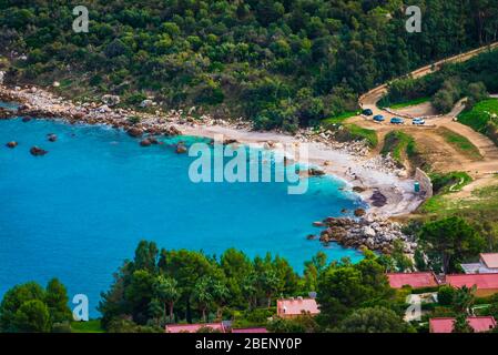 Splendida vista sulla Riserva Naturale dello Zingaro, San Vito lo Capo, Golfo di Castellammare, Provincia di Trapani, Sicilia, Italia Foto Stock