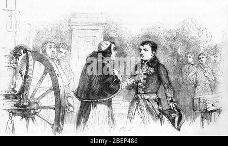 Napoleone Bonaparte (1769-1821) vient a la rencontre du Pape Pie VII (1742-1823) sur la route de Fontainebleau le 25 novembre 1804 (Napoleone e papa P. Foto Stock