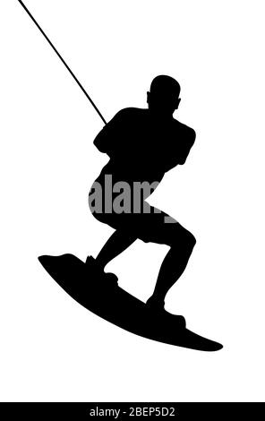 atleta sul wakeboard con la silhouette nera dello sport wakeboard Foto Stock