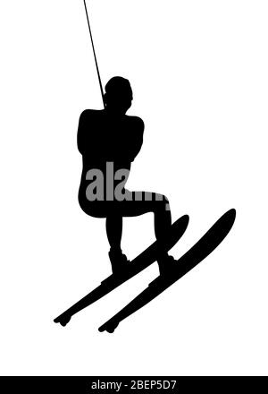 atleta maschile su sci d'acqua in sport d'acqua silhouette nera Foto Stock