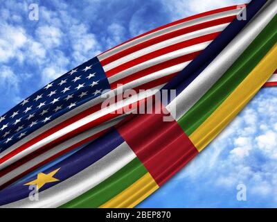 Bandiera dell'America con bandiera della repubblica Centrafricana sullo sfondo del cielo Foto Stock
