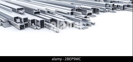 Profili in acciaio inox su uno sfondo bianco Foto stock - Alamy