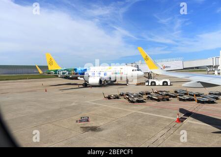 Royal Brunei Airlines a Bandar Seri Begawan aeroporto asfalto Foto Stock