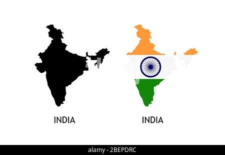 Silhouette of India colore nero e colorato in National Flag - illustrazioni vettoriali isolato su bianco Illustrazione Vettoriale