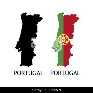 Silhouette del Portogallo colore nero e colorato in Bandiera Nazionale - illustrazioni vettoriali isolato su bianco Illustrazione Vettoriale