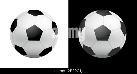 Icona di Football Ball in stile realistico isolato su sfondo bianco e nero Illustrazione Vettoriale