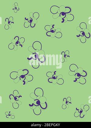 Astratto sfondo verde con fiori decorativi viola Illustrazione Vettoriale