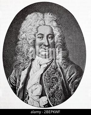 Federico di Assia-Kassel, 27 aprile 1676 - 5 aprile 1751 dalla Casa di Assia fu re di Svezia dal 1720 al 1751 e dal 1730 come Federico i anche Landgrave di Assia-Kassel / Friedrich von Hessen-Kassel, 27. Aprile 1676 - 5. Aprile 1751 aus dem Haus Hessen war von 1720 bis 1751 König von Scheden und ab 1730 als Friedrich I. auch Landgraf von Hessen-Kassel, Historisch, riproduzione digitale migliorata di un originale del 19 ° secolo / digitale Reproduktion einer Originalvorlage aus dem 19. Jahrhundert Foto Stock