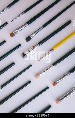 Composizione del pennello su sfondo bianco Foto Stock