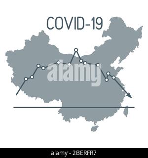 Illustrazione vettoriale Mappa Cina programma riduzione brusca goccia di malati Covid-19 sconfiggere coronavirus senza nuove infezioni Stop Pandemic 2019-nCoV Illustrazione Vettoriale