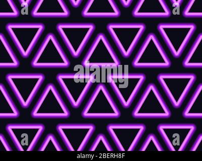 Motivo senza cuciture con triangoli al neon, linear art luce al neon brillante Violet in stile anni '80. Illustrazione vettoriale Illustrazione Vettoriale
