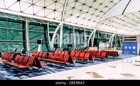 Interni di design nell'Aeroporto Internazionale di Hong Kong. Foto Stock