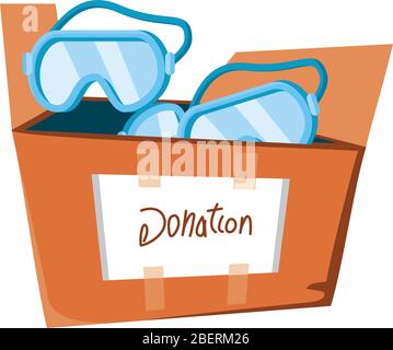 scatola di cartone con occhiali protettivi su sfondo bianco disegno vettoriale Illustrazione Vettoriale