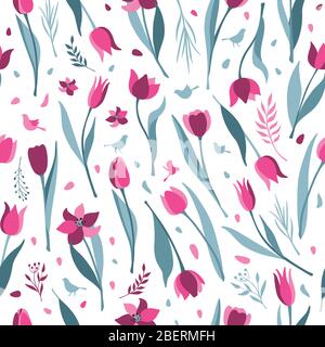 Motivo vettoriale tulipano senza cuciture su sfondo bianco. Tulipani icona piatta illustrazione di tulipano. 8 marzo. Giorno delle donne. Illustrazione della superficie vettoriale. Illustrazione Vettoriale