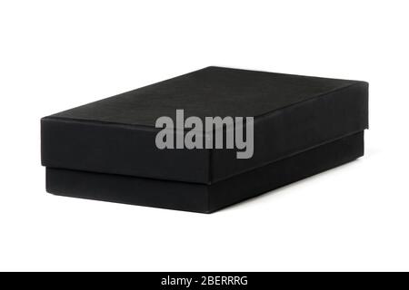 Scatola nera con coperchio a primo piano isolata su sfondo bianco Foto Stock