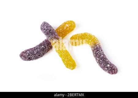 Caramelle marmalate colorate primo piano isolato su bianco Foto Stock