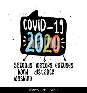 Covid-19 2020 - 20 secondi lavaggio mani STOP coronavirus (2019-ncov) - mano disegnata bolla di parlato - frase di riconoscimento. Coronavirus in Cina. No Illustrazione Vettoriale