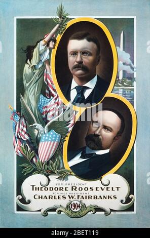 Un poster per la campagna per Theodore Roosevelt e Charles Fairbanks, 1904. Foto Stock