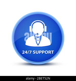 24/7 supporto (icona contatto) isolato su speciale pulsante rotondo blu illustrazione astratta Foto Stock