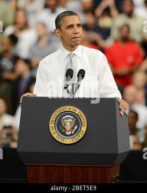 BOCA RATON, FL - 10 de abril2012: EE.UU. El presidente Barack Obama habla de reforma fiscale de la Florida Atlantic University El presidente Obama habl Foto Stock