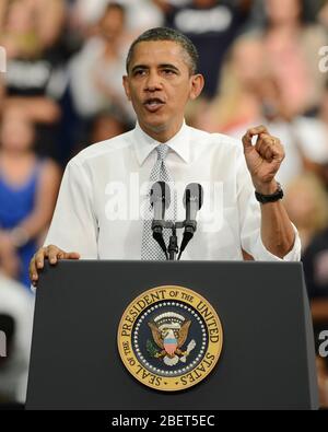 BOCA RATON, FL - 10 de abril2012: EE.UU. El presidente Barack Obama habla de reforma fiscale de la Florida Atlantic University El presidente Obama habl Foto Stock