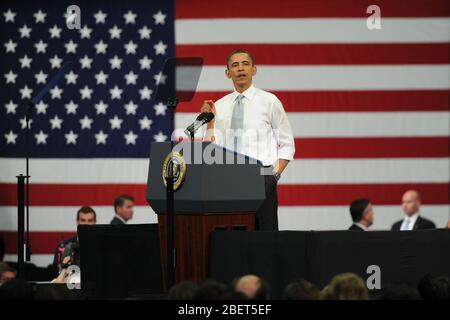 BOCA RATON, FL - 10 de abril2012: EE.UU. El presidente Barack Obama habla de reforma fiscale de la Florida Atlantic University El presidente Obama habl Foto Stock