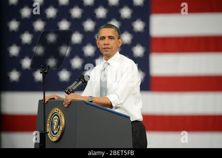 BOCA RATON, FL - 10 de abril2012: EE.UU. El presidente Barack Obama habla de reforma fiscale de la Florida Atlantic University El presidente Obama habl Foto Stock