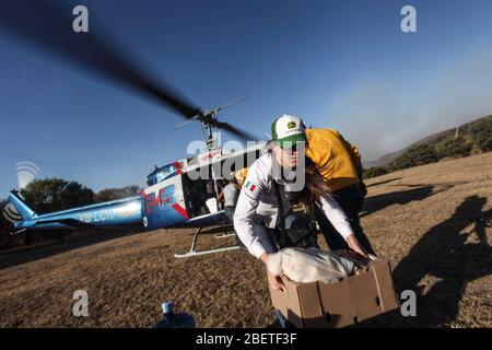 Elicottero utilizzato dal Conafor, Commissione Nazionale delle foreste per combattere gli incendi forestali nella Sierra de sonora, Messico. Giugno 2014... (Foto: LuisGutierrez Foto Stock