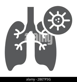 Icona del glifo della polmonite, influenza e coronavirus, polmoni con il segno covid-19, grafica vettoriale, un'icona solida su sfondo bianco, eps 10. Illustrazione Vettoriale