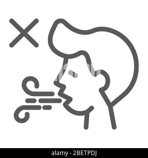 Difficoltà a respirare l'icona della linea, disnea e covid-19, segno sintomo di coronavirus, grafica vettoriale, un'icona lineare su sfondo bianco, eps 10. Illustrazione Vettoriale