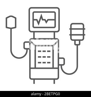 Icona della linea sottile del ventilatore medico, respirazione e salute, segno dell'ossigeno, grafica vettoriale, icona lineare su sfondo bianco, eps 10. Illustrazione Vettoriale