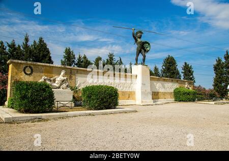 Monumento a Leonid i e 300 spartani a Thermopylae in Grecia Foto Stock