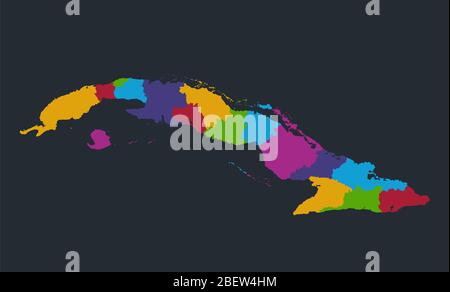 Infografica Cuba mappa, disegno appartamento colori, divisione amministrativa, sfondo blu bianco Foto Stock