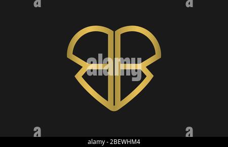 Logo con logo B o B a forma di cuore, design con logo per l'invito al matrimonio, nome del matrimonio e nome commerciale. Illustrazione Vettoriale