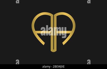Logo a forma di cuore con logo AA o lettera a forma di cuore, logo per l'invito al matrimonio, nome del matrimonio e nome aziendale. Illustrazione Vettoriale