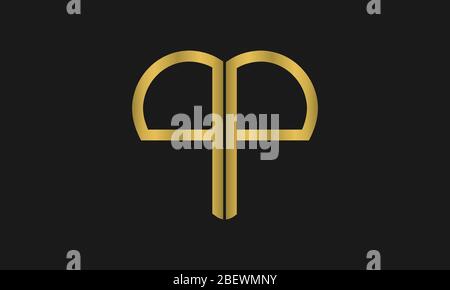 Logo con logo a forma di cuore in formato lettera P o lettera PP, logo progettato per l'invito al matrimonio, nome del matrimonio e nome aziendale. Illustrazione Vettoriale