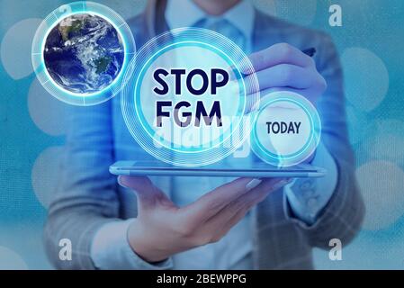 Segno di testo che mostra Stop FGM. Business foto testo mettere una fine su elementi di taglio genitale e circoncisione di questa immagine fornita dalla NASA Foto Stock