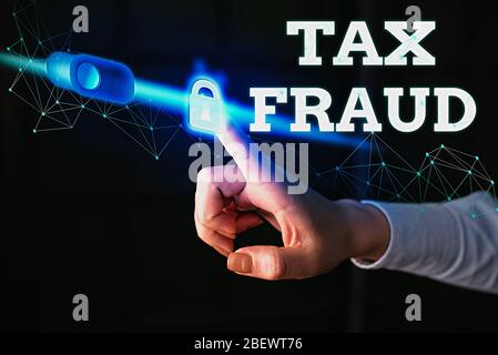 La scrittura della nota mostra la frode fiscale. Il concetto di business per comporta barare sui redditi nel tentativo di evitare di pagare Foto Stock