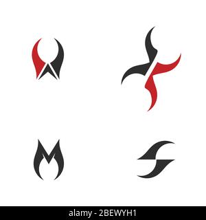 insieme iniziale di icone di lettera astratta, logo di lettera e simbolo, disegno grafico vettoriale semplice tatuaggio, isolato su sfondo bianco. Illustrazione Vettoriale