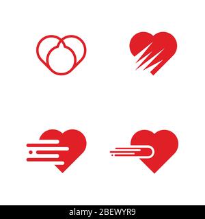 Set di logo Creative Heart, icona a cuore rosso e simbolo su sfondo bianco. Illustrazione Vettoriale