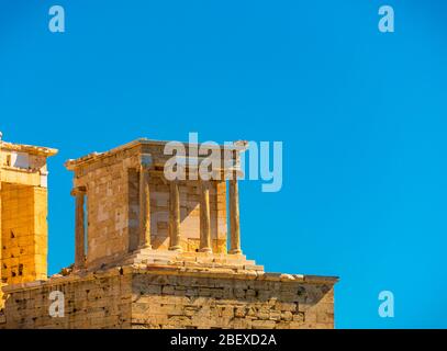 Vista dettagliata del Partenone nell'Acropoli greca, Atene Foto Stock