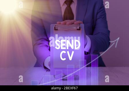 Testo della scrittura Invia CV. Foto concettuale pass riprendi per identificare le abilità e talenti specifici per il lavoro Foto Stock