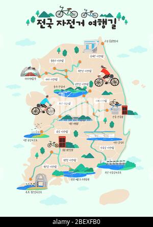 Mappa turistica del concetto Corea del Sud, famosa per varie attrazioni turistiche illustrazione 019 Illustrazione Vettoriale