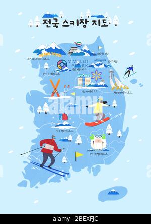 Mappa turistica del concetto Corea del Sud, famosa per varie attrazioni turistiche illustrazione 004 Illustrazione Vettoriale