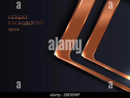 Astratto elegante quadrato geometrico arrotondato lucido rame metallico su sfondo nero stile di lusso. È possibile utilizzare per la carta di invito vip o per il volantino, il poster Illustrazione Vettoriale