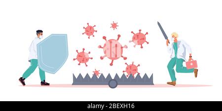 Lotta del medico contro la malattia di infezione del virus Illustrazione Vettoriale