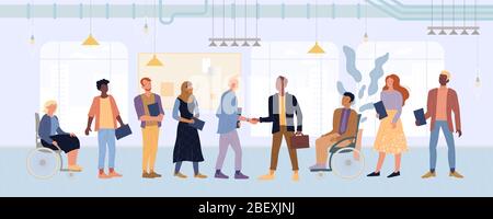 Uomini d'affari multirazziali che scuotono le mani. Negoziazione internazionale, fusione aziendale, collaborazione. Illustrazione Vettoriale