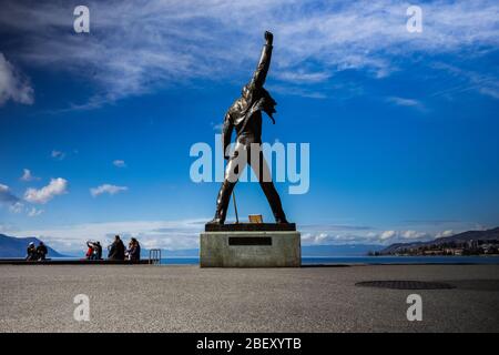 Statua di Freddie Mercury presso il lago di Montreux Svizzera Foto Stock