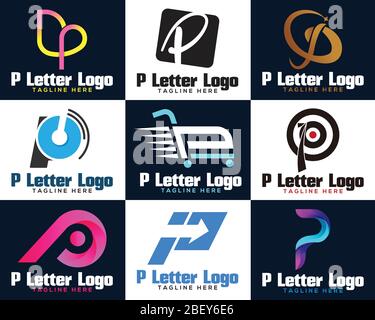 Lettera P iniziale astratta elementi grafici del logo di ricerca a gradiente. Illustrazione Vettoriale